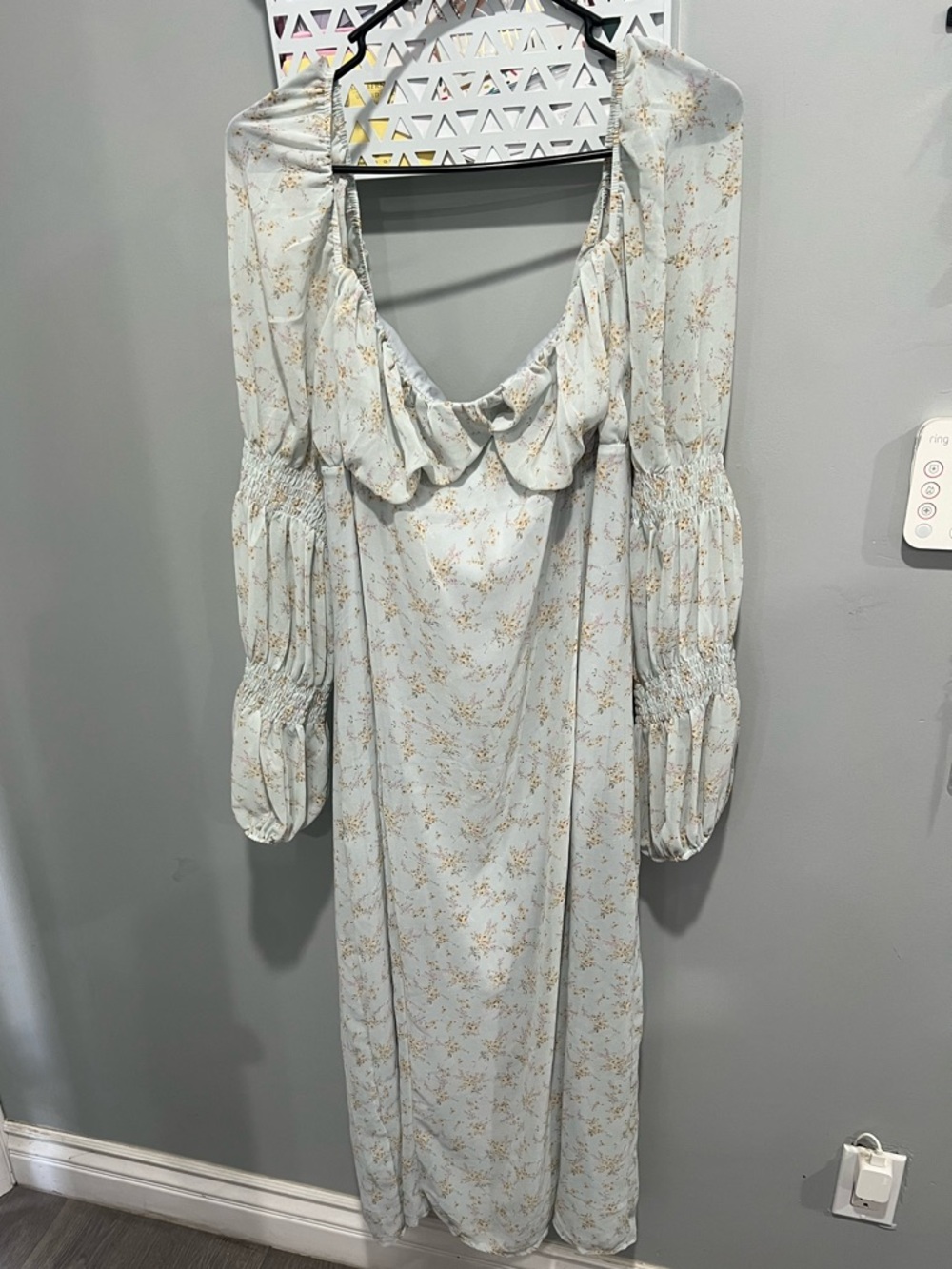 PrettyLittleThing Pale Blue Floral Ruffle Midi Dress